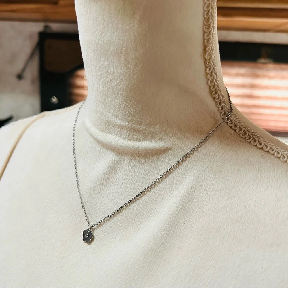 Handcrafted clear glass stone accent flower pendant on chain necklace